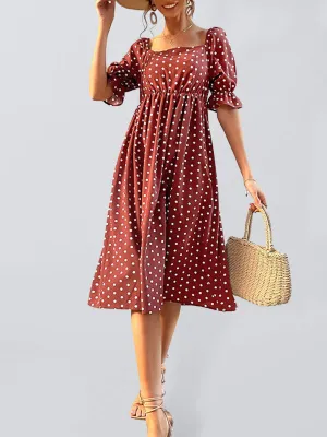 Women's Ruffle High Waist Polka Dot Dress