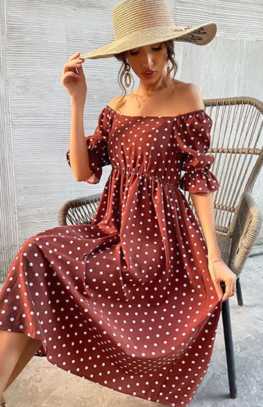 Women's Ruffle High Waist Polka Dot Dress