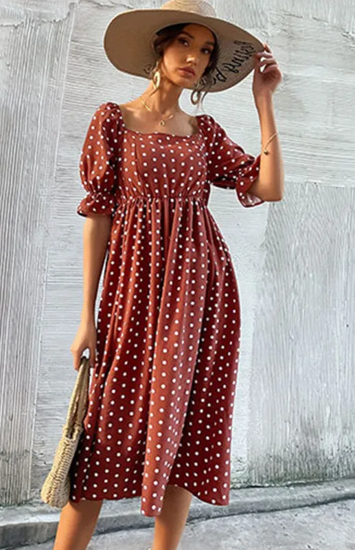 Women's Ruffle High Waist Polka Dot Dress