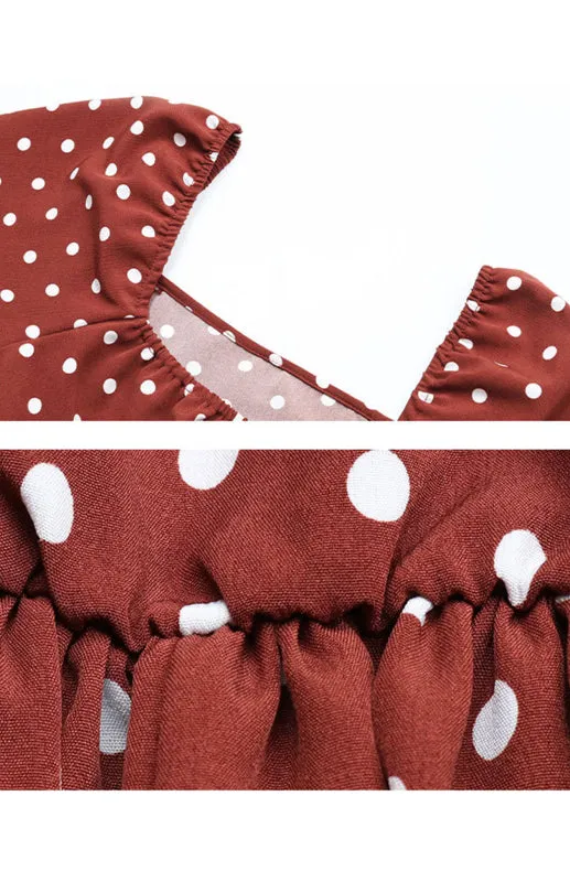 Women's Ruffle High Waist Polka Dot Dress