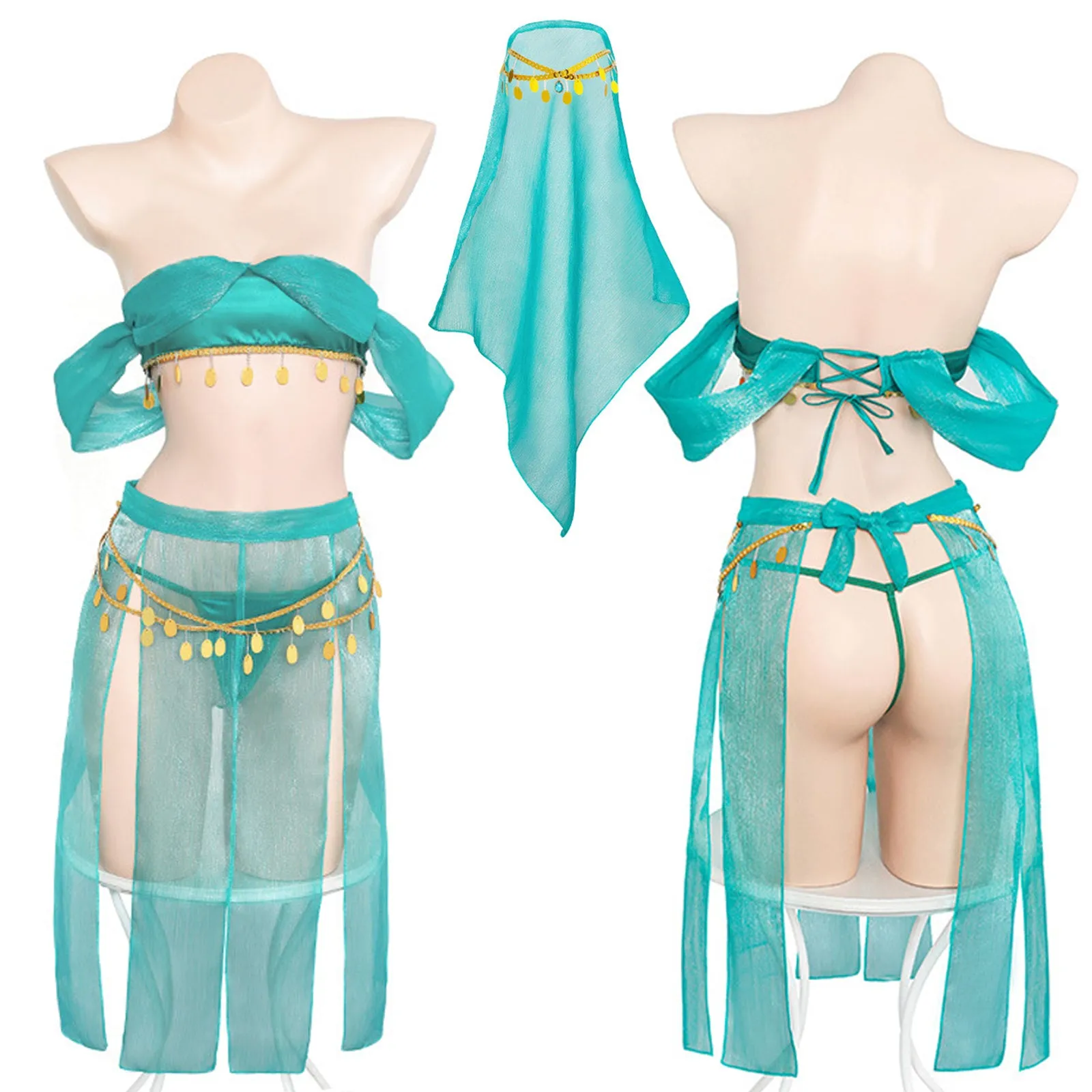 Yomorio Oasis Princess Costume Arabian Erotic Lingerie Set Off Shoulder Tube Top with Slit Skirt