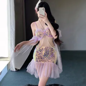 Yomorio Sexy Mermaid Lingerie Set Sequins Mermaid Cosplay Outfit Adult Halloween Costume