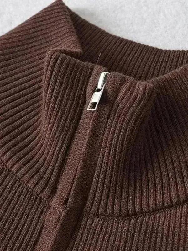 Zipper Striped Cardigan Sweater