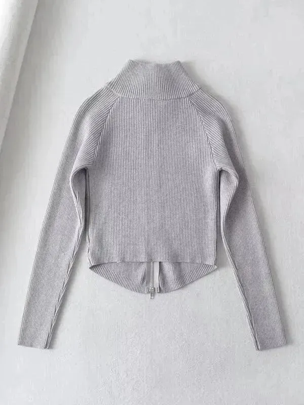 Zipper Striped Cardigan Sweater