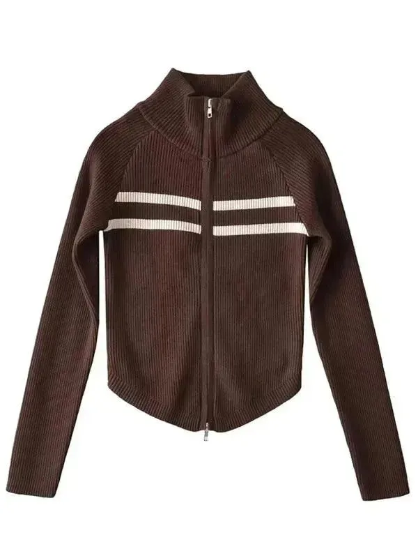 Zipper Striped Cardigan Sweater