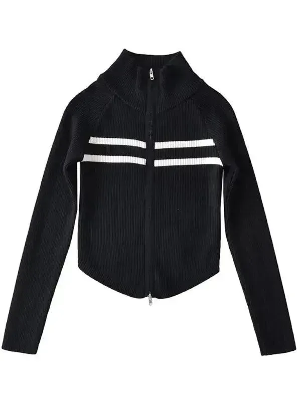 Zipper Striped Cardigan Sweater