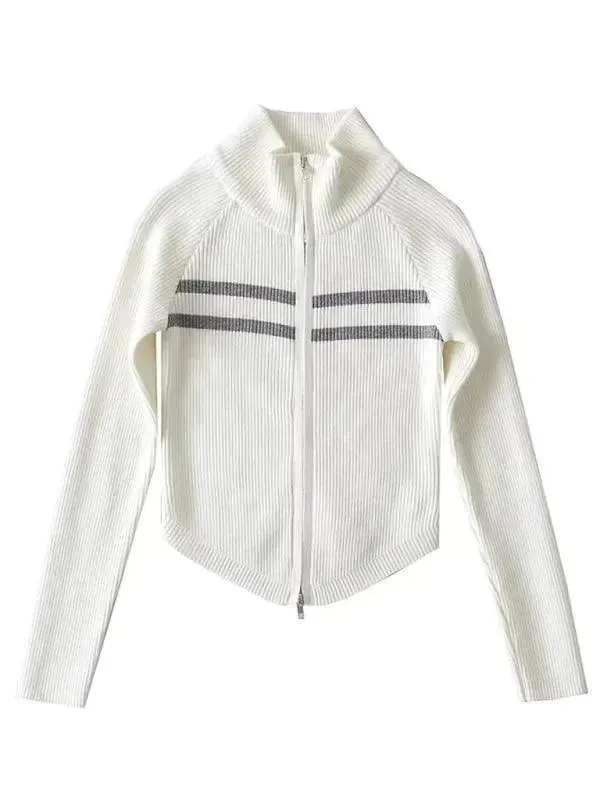 Zipper Striped Cardigan Sweater