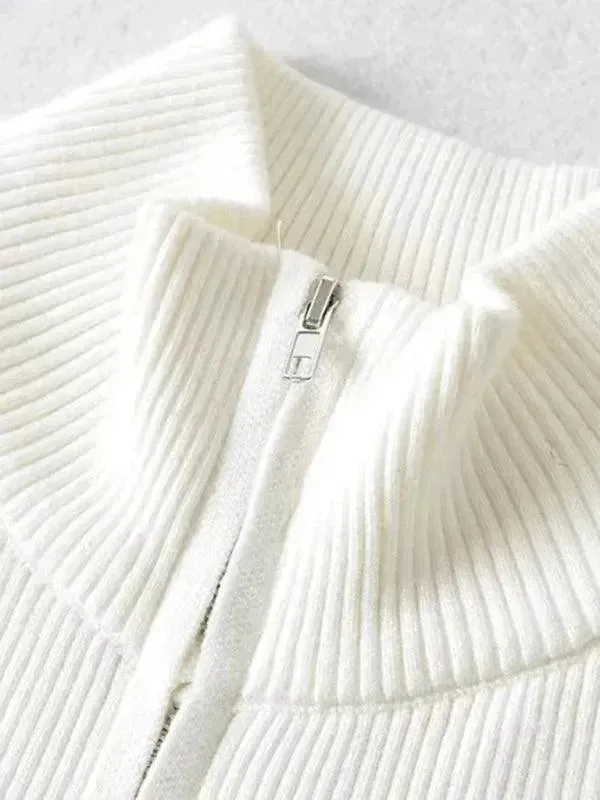 Zipper Striped Cardigan Sweater