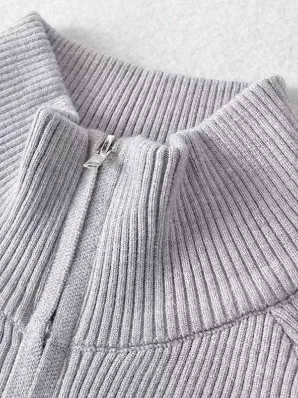Zipper Striped Cardigan Sweater
