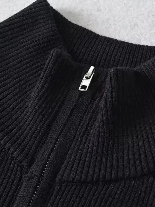 Zipper Striped Cardigan Sweater